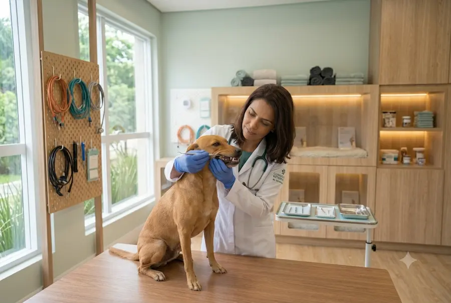 Avaliação odontológica em um cão